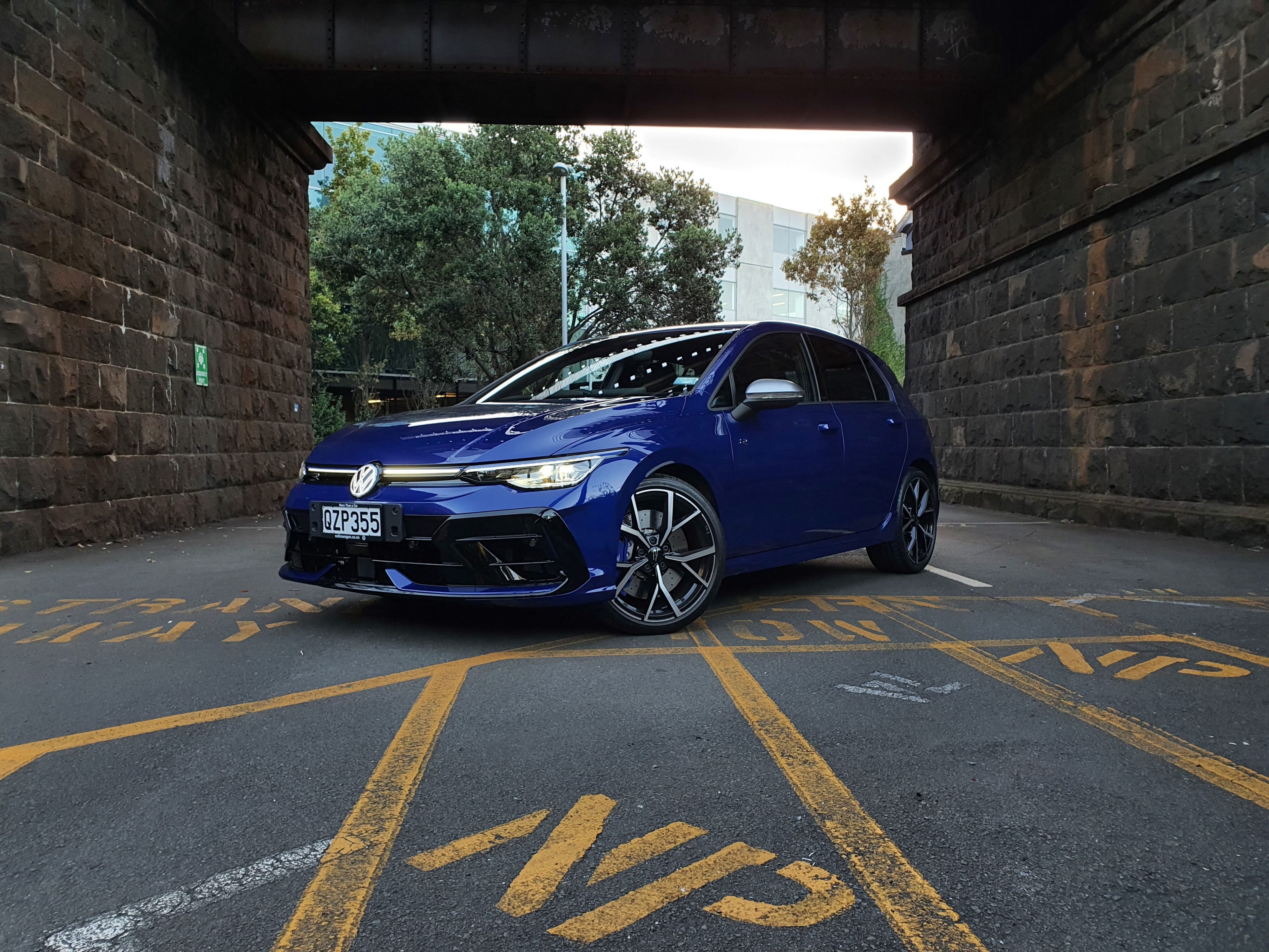 Front three quarters view of a 2025 Volkswagen Golf R Mk8.5.