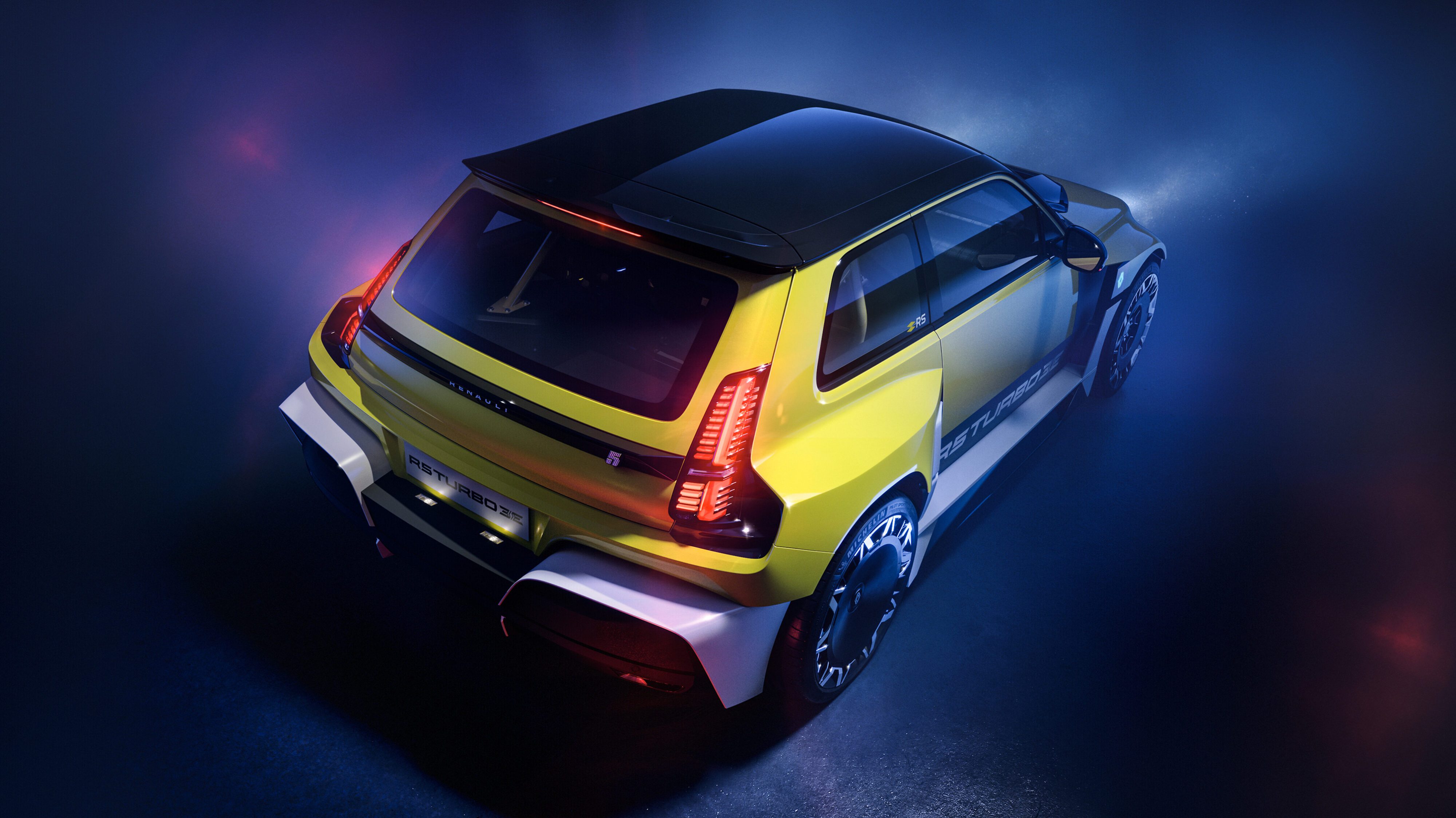 Rear three quarters view of a Renault 5 Turbo 3E.