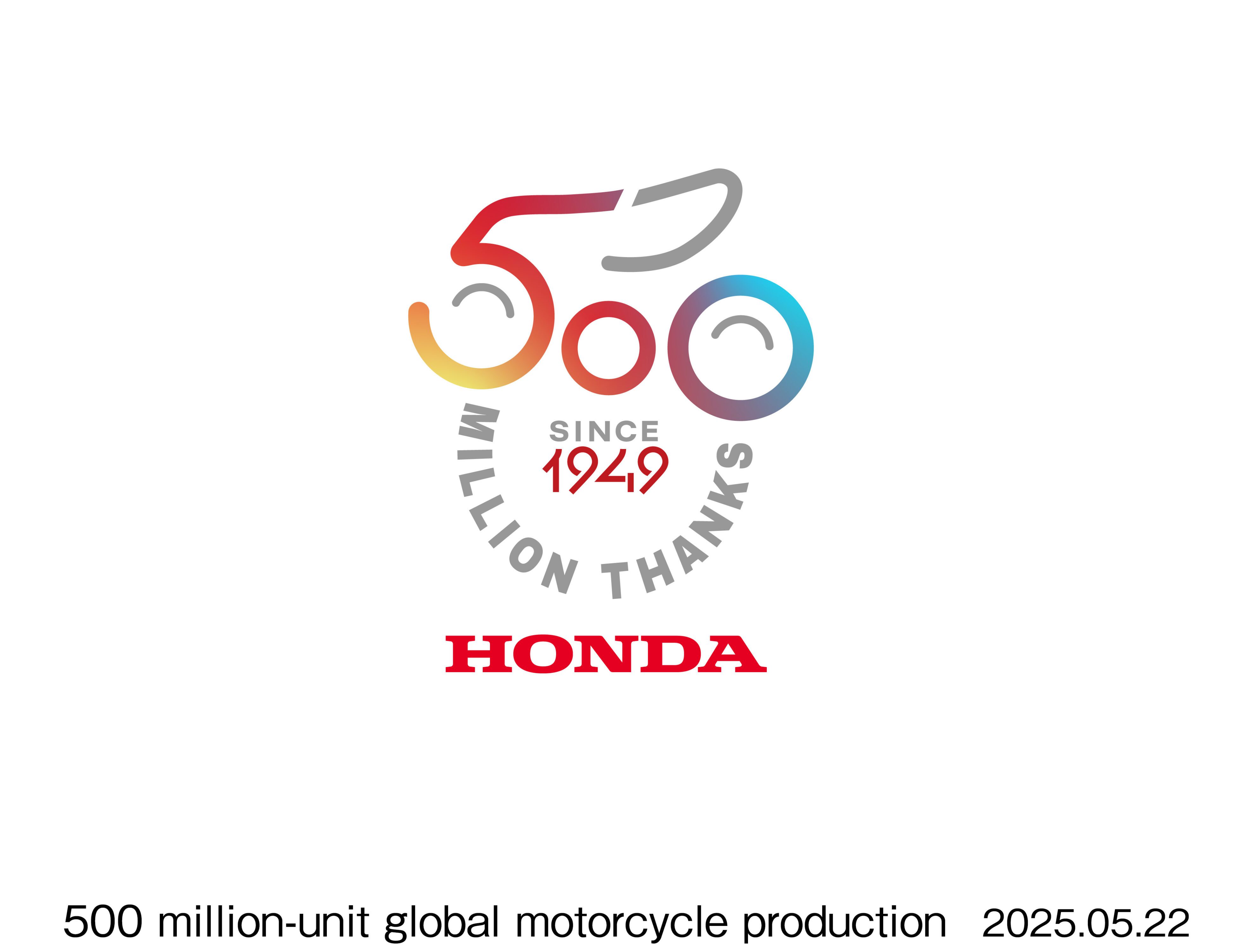 A promotional photo of Honda Motorcycles celebrating 500 million units produced.