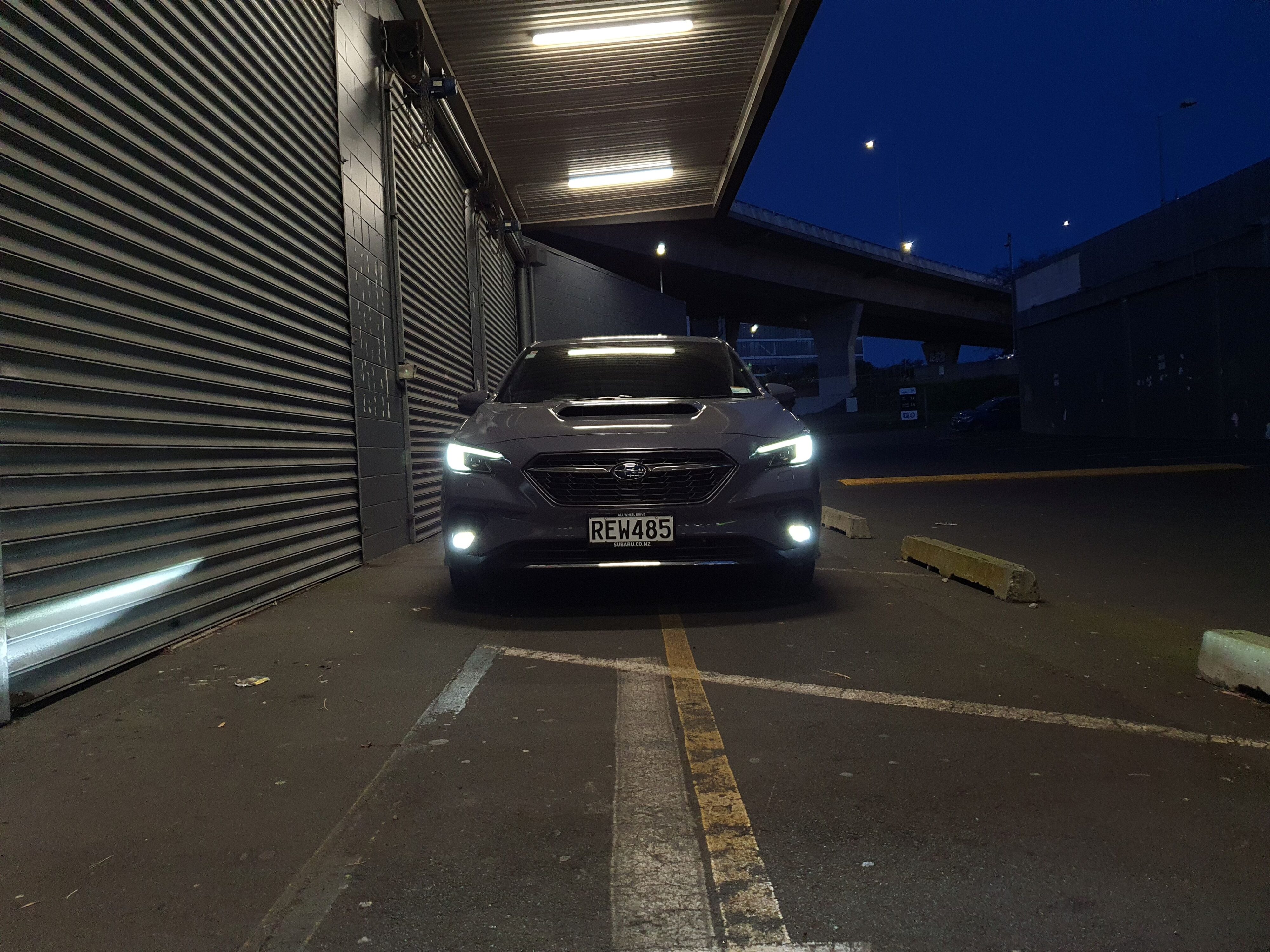 Front on view of a 2025 Subaru WRX GT tS Wagon in Asteroid Grey Pearl.